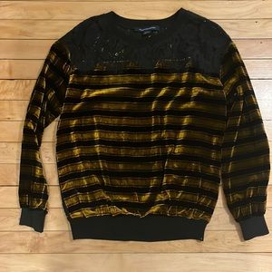 Gold and Black Crushed Velvet and Lace Sweater.